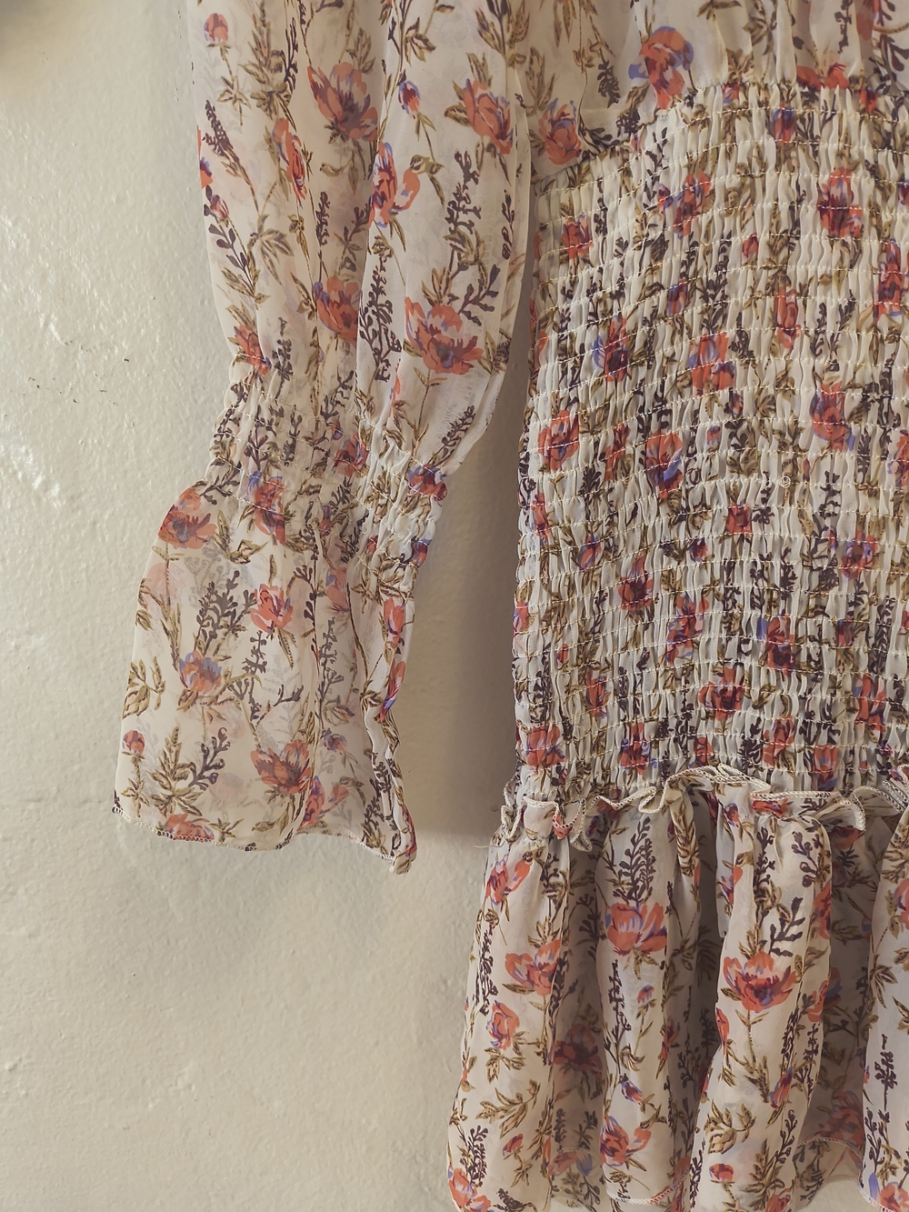 Floral Smocked Waist Long-Sleeve Mini Dress - Pink/Cream - Picture 3 of 7